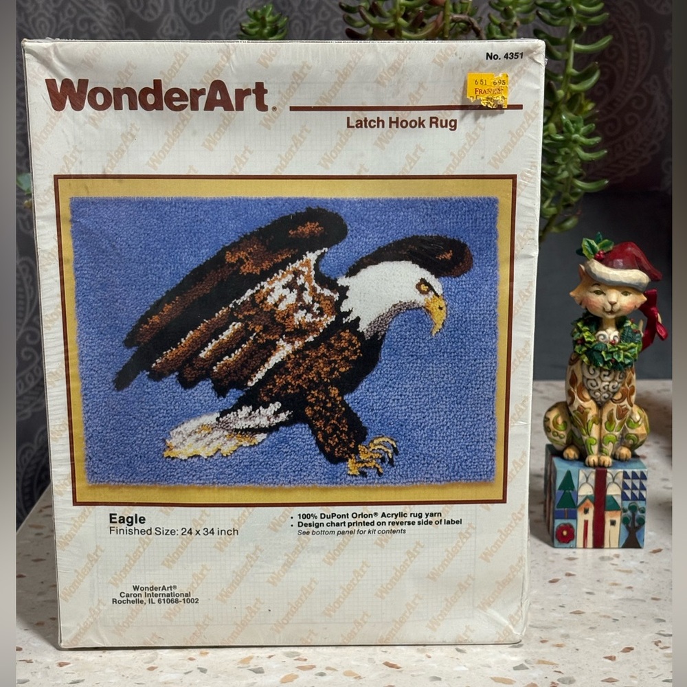 Rare & Vintage WonderArt Eagle Patriotic Latch Hook Rug Kit 24” x 34” #4351 NIB